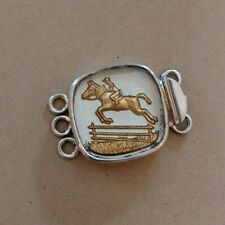 vintage sterling silver square large box clasp jumping horse 22x22x7mm 3 strands picture