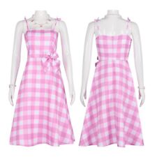 Pink Plaid Gingham Dress Vintage Retro Barbie Taffeta Sleeveless Checkered Dress picture