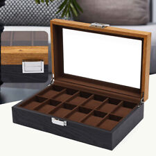 12 Slots Vintage Wooden Watch Box Organizer Watch Display Case with Glass Top picture