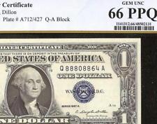 1957A $1 DOLLAR FANCY 8s SILVER CERTIFICATE BLUE SEAL NOTE MONEY PCGS 66 PPQ picture