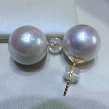 huge  pair of 12-13mm south sea white  pearl stud earring 18k(mr) picture