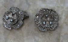 Vintage GERMANY Sterling Silver Gorgeous Flower  Clip On Earrings picture