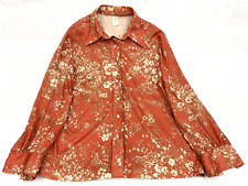 Vintage 1970's Floral Disco Pointy Collar Polyester Button Top Shirt Women's L picture