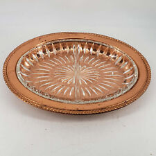Vintage Coppercraft Guild Ornate Copper Oval Dish W/Glass Insert picture
