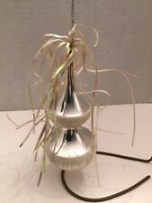 Vintage Mercury Glass 6” Tiered Ornament W/ Iridescent Tinsel Silver & Glitter  picture