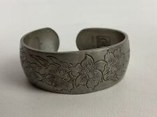 Vintage Kirk Stieff Pewter Bracelet Cuff Floral Engraved Silver Tone Signed picture