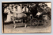 RPPC Man Driving Horse Drawn Buggy Carriage at 2 Story House Real Photo Postcard picture
