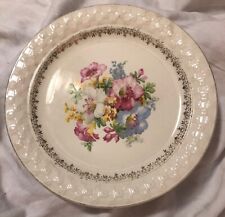 Vintage Taylor Smith Taylor Dinner Plate Flowers Woven Edge Design #2372 10-1/8