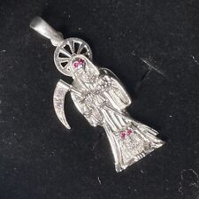 Real Solid 925 Sterling Silver Small Grim Reaper / Santa Muerte Pendant / Charm picture