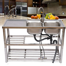 2 Compartment Commercial Sink Stainless Steel Kitchen Utility Sink w/ Prep Table picture