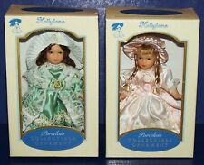 LOVELY PAIR OF 2002 DG CREATIONS HOLLYLANE PORCELAIN DOLL ORNAMENTS IN BOXES picture