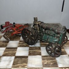 Antique Cast Iron Arcade Fordson Tractor 6 inches long With Driver & Equipment picture