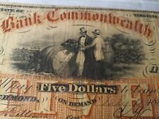 1861 $5 The Bank of the Commonwealth Richmond, VIRGINIA CIVIL WAR ERA picture