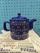 Vtg Arthur Wood & Son Teapot Retro Pattern, 1970's, Cobalt Blue, Stamped/Signed picture