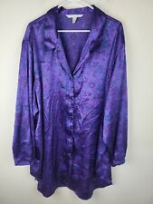 Vintage Cacique Pajama Top Women 26 28 Purple Satin Button Shirt Plus Size picture