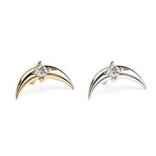 14K REAL Solid Gold Diamond Crescent Moon Stud Helix Cartilage Piercing 16G picture