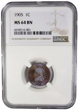 1905 Indian Head Cent 1c NGC Certified MS64 BN - Excellent Color Toning Toned picture