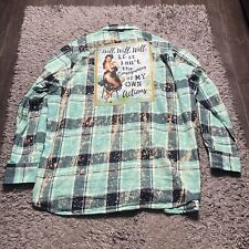 Angry Minnow Shirt Mens 2XL XXL Blue Plaid Flannel Button Up Patch Outdoors picture