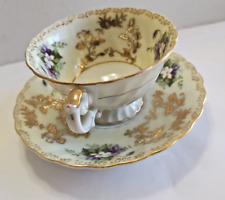 Vintage Shafford Japan Hand Painted Porcelain Wide Mouth Cup & Saucer Set 1960's picture