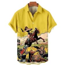 Mens Vintage Style Graphic Fantasy Button Down COWBOY Art Shirt Size: XXL - NEW picture