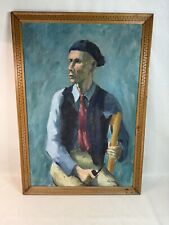 Helton Original Oil Portrait On Canvas Framed 32x23 Man In Chair Holding Pipe picture
