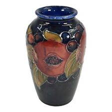 Moorcroft 1910-30s Vintage Art Pottery Red Pomegranate Grapes Blue Ceramic Vase picture