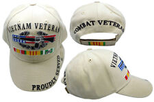 Vietnam Veteran Proudly Served Combat Veteran Ribbon Khaki Embroidered Cap Hat  picture