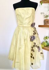  50s Taffeta Embroiderd Appliqué Floral Leaf Botanical Boning Prom Cupcake Dress picture