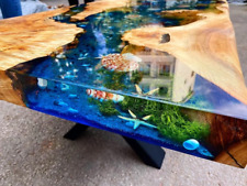 Custom Made Blue Epoxy Dining Table with Shells Resin River Coffee/Side Table picture