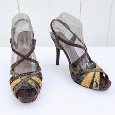 Vintage Nine West Faux Snake Skin Heeled Sandals High Stiletto Heel 8M Green picture