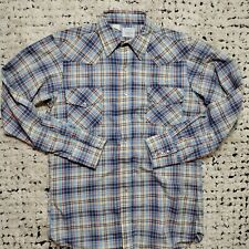 Vintage JC Penny Big Mac Shirt XL Blue Plaid Pearl Snap Button Up Long Sleeve picture
