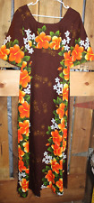 Ui-Maikai Vintage Cotton Hawaii Long Orange Hibiscus SZ 10  Women's Dress picture