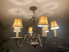 LATE CENTURY CLASSIC METAL LEAF/ ORNATE 6 CANDLE CHANDELIER WITH SCONCES picture