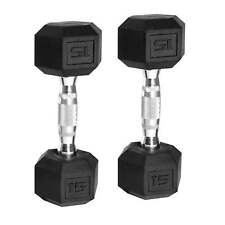 Barbell, 15lb Coated Rubber Hex Dumbbell, Pair picture