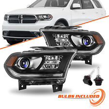 Pair Headlights For 2014-2020 Dodge Durango Halogen Type Black Housing Headlamps picture