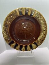 Vintage Hull USA Brown Drip Pottery Ashtray With Deer Impression Design picture