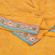 Sanskriti Vintage Yellow Indian Sarees 100% Pure Silk Hand Beaded Sari Fabric picture