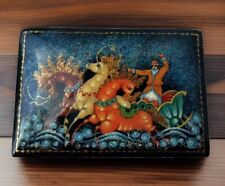 Vintage Russian Laquer Trinket Box Handpainted Artist Signed Palekh 2 1/2” X 2” picture