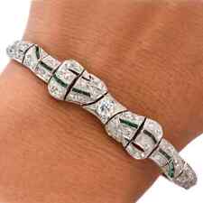 Antique 1930s Ribbon And Bow Inspired Green Emerald & White CZ Luxurous Bracelet picture