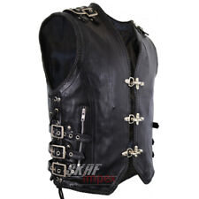 Men's Genuine Cow Leather Heavy Braided Rocker Biker Motorcycle Vest Waistcoat  picture