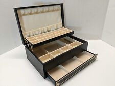 Vintage MELE Jewelry Box Black/Gold Faux Leather Exterior, Cream Interior picture