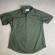 Vintage Sears Work Shirt Mens Large Button Up Short Sleeve Green Perma Prest 70s picture