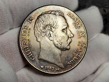Beautiful 1863 Denmark 2 Rigsdaler. Silver. Rare. Old. Toned.  picture