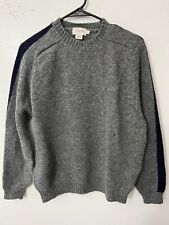 Vtg 90s J Crew 100% Wool Sweater Crew Neck Striped Mens Medium Gray picture