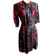 Vintage Womens Dress 10 1950's Acetate Nylon PINK/BLUE BELTED Dress TONI TODD picture