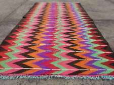 Fine Vintage Traditional Hand Made Oriental Wool Multicolor Kilim 6.5x3.4ft picture