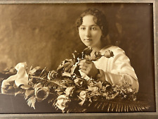 Antique Young Women Flowers Portrait Black White Photographs Picture History picture
