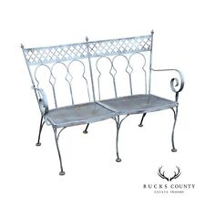 Mid Century Modern Vintage Wrought Iron Outdoor Patio Bench picture