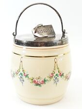 Rare Antique Joseph Ridge & Co. Sheffield BISCUITS Barrel Jar Porcelain & Plated picture
