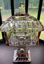 Vintage Jeanette Clear Glass Square Pedestal Candy Dish W/ Lid Wedding Box Gold picture